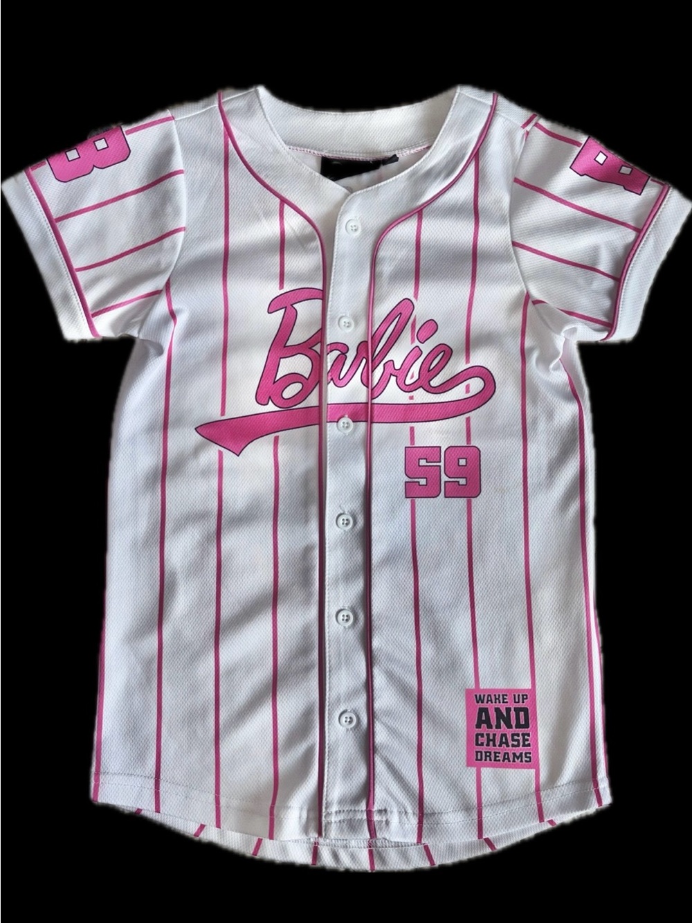 Barbie Dream Chaser Baseball Jersey |   White & Pink Girls' | SIZE: 7/8